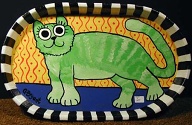 Green Cat Tray (acrylic on wood) $60